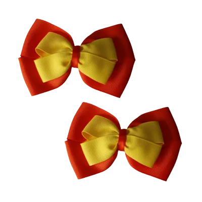 School Hair Accessories - Double Cherish Hair Bow 11cm - Autumn Orange Base & Centre Ribbon (24 colours top)
