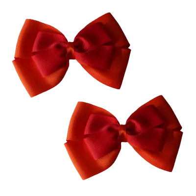 School Hair Accessories - Double Cherish Hair Bow 11cm - Autumn Orange Base & Centre Ribbon (24 colours top)