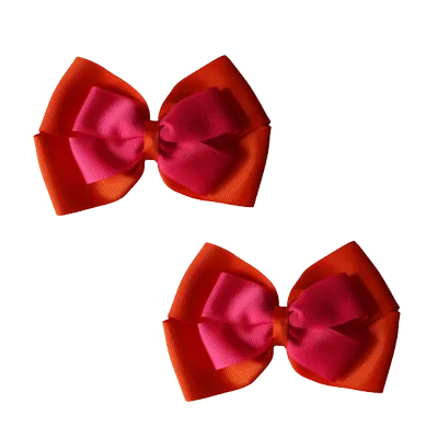 School Hair Accessories - Double Cherish Hair Bow 11cm - Autumn Orange Base & Centre Ribbon (24 colours top)