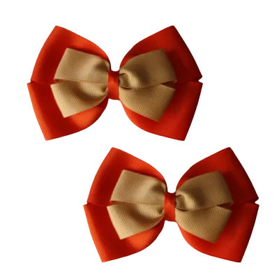 School Hair Accessories - Double Cherish Hair Bow 11cm - Autumn Orange Base & Centre Ribbon (24 colours top)