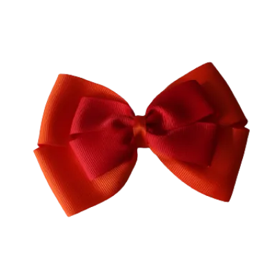 School Hair Accessories - Double Cherish Hair Bow 11cm - Autumn Orange Base & Centre Ribbon (24 colours top)