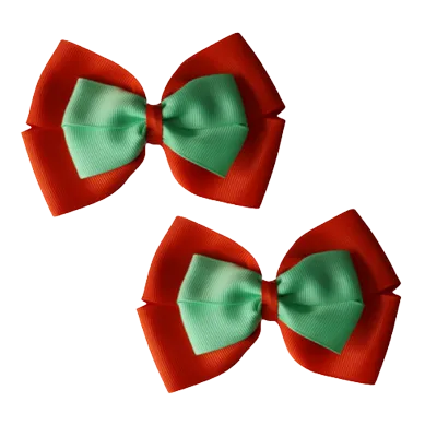 School Hair Accessories - Double Cherish Hair Bow 11cm - Autumn Orange Base & Centre Ribbon (24 colours top)