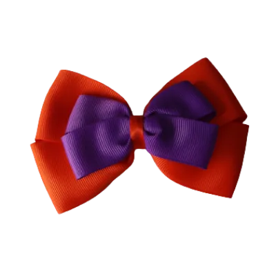 School Hair Accessories - Double Cherish Hair Bow 11cm - Autumn Orange Base & Centre Ribbon (24 colours top)