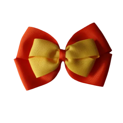 School Hair Accessories - Double Cherish Hair Bow 11cm - Autumn Orange Base & Centre Ribbon (24 colours top)