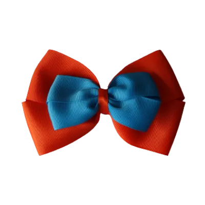 School Hair Accessories - Double Cherish Hair Bow 11cm - Autumn Orange Base & Centre Ribbon (24 colours top)