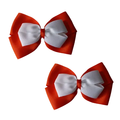 School Hair Accessories - Double Cherish Hair Bow 11cm - Autumn Orange Base & Centre Ribbon (24 colours top)