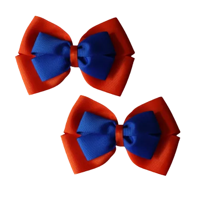 School Hair Accessories - Double Cherish Hair Bow 11cm - Autumn Orange Base & Centre Ribbon (24 colours top)