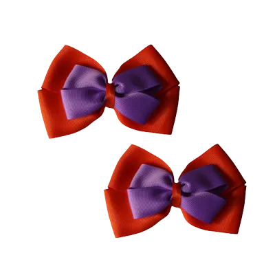 School Hair Accessories - Double Cherish Hair Bow 11cm - Autumn Orange Base & Centre Ribbon (24 colours top)