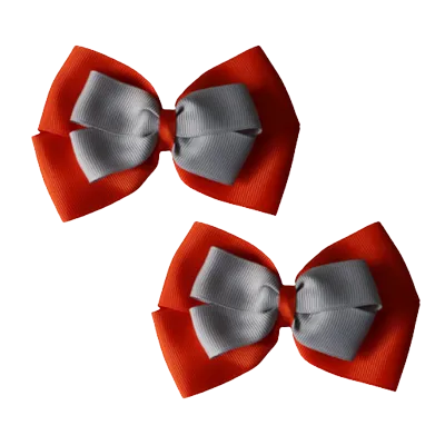 School Hair Accessories - Double Cherish Hair Bow 11cm - Autumn Orange Base & Centre Ribbon (24 colours top)