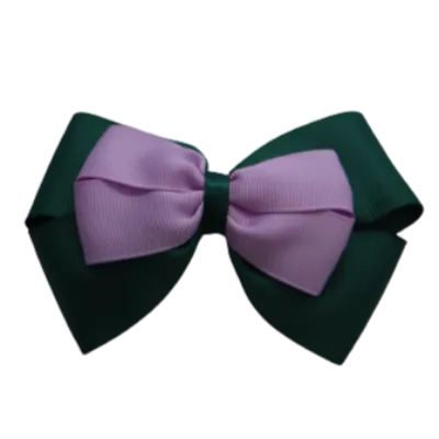 School Hair Accessories - Double Cherish Hair Bow 11cm - Hunter Green Base & Centre Ribbon (24 colours top)