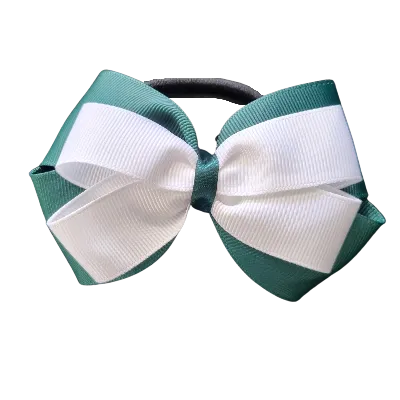 School Hair Accessories - Double Cherish Hair Bow 11cm - Hunter Green Base & Centre Ribbon (24 colours top)