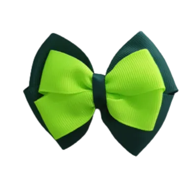 School Hair Accessories - Double Cherish Hair Bow 11cm - Hunter Green Base & Centre Ribbon (24 colours top)
