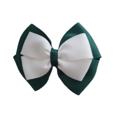 School Hair Accessories - Double Cherish Hair Bow 11cm - Hunter Green Base & Centre Ribbon (24 colours top)