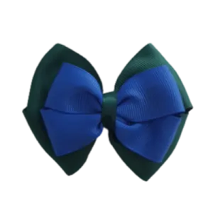 School Hair Accessories - Double Cherish Hair Bow 11cm - Hunter Green Base & Centre Ribbon (24 colours top)