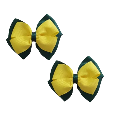 School Hair Accessories - Double Cherish Hair Bow 11cm - Hunter Green Base & Centre Ribbon (24 colours top)