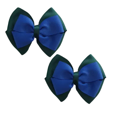 School Hair Accessories - Double Cherish Hair Bow 11cm - Hunter Green Base & Centre Ribbon (24 colours top)
