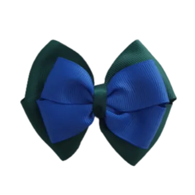School Hair Accessories - Double Cherish Hair Bow 11cm - Hunter Green Base & Centre Ribbon (24 colours top)