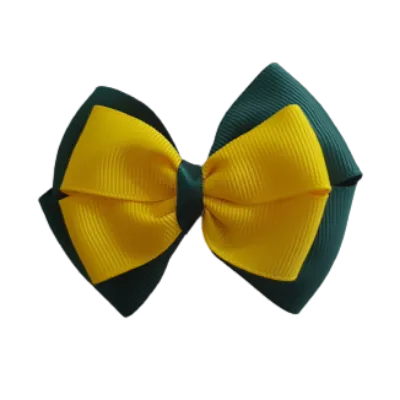 School Hair Accessories - Double Cherish Hair Bow 11cm - Hunter Green Base & Centre Ribbon (24 colours top)