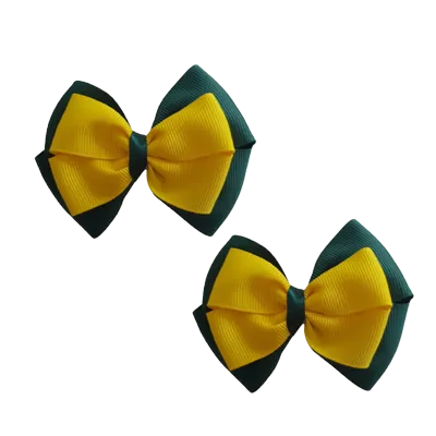 School Hair Accessories - Double Cherish Hair Bow 11cm - Hunter Green Base & Centre Ribbon (24 colours top)
