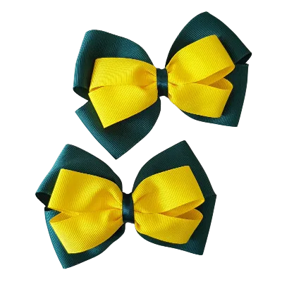 School Hair Accessories - Double Cherish Hair Bow 11cm - Hunter Green Base & Centre Ribbon (24 colours top)