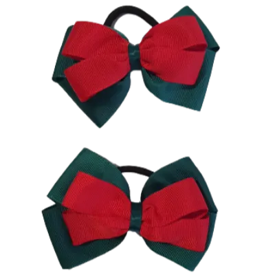 School Hair Accessories - Double Cherish Hair Bow 11cm - Hunter Green Base & Centre Ribbon (24 colours top)