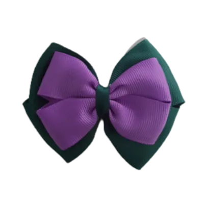School Hair Accessories - Double Cherish Hair Bow 11cm - Hunter Green Base & Centre Ribbon (24 colours top)