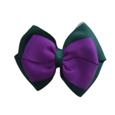School Hair Accessories - Double Cherish Hair Bow 11cm - Hunter Green Base & Centre Ribbon (24 colours top)