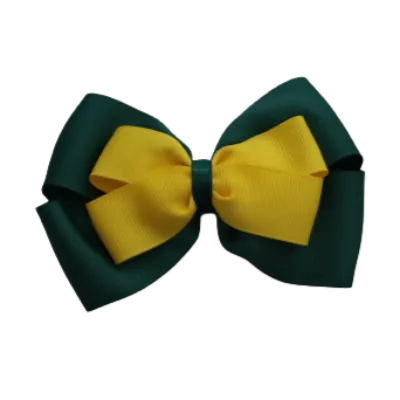 School Hair Accessories - Double Cherish Hair Bow 11cm - Hunter Green Base & Centre Ribbon (24 colours top)