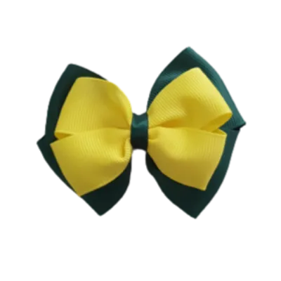 School Hair Accessories - Double Cherish Hair Bow 11cm - Hunter Green Base & Centre Ribbon (24 colours top)