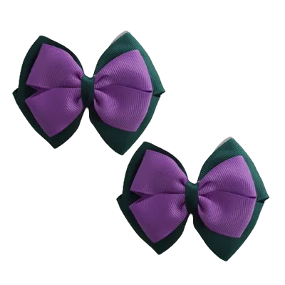 School Hair Accessories - Double Cherish Hair Bow 11cm - Hunter Green Base & Centre Ribbon (24 colours top)