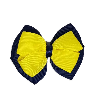 School Hair Accessories - Double Cherish Hair Bow 9cm - Navy Blue Base & Centre Ribbon (24 colours top)