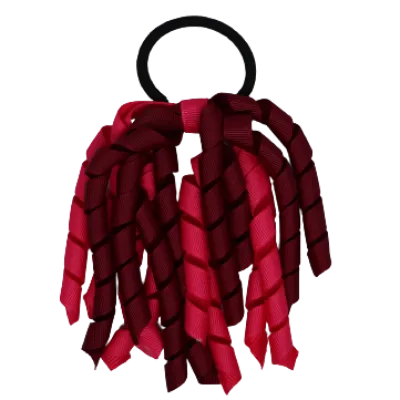 School Hair Accessories Short Curly Ponytail Streamer Hair Tie - Burgundy (28 colours options to pick from)