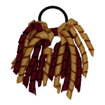 School Hair Accessories Short Curly Ponytail Streamer Hair Tie - Burgundy (28 colours options to pick from)