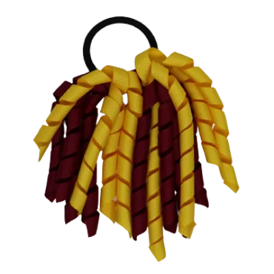 School Hair Accessories Short Curly Ponytail Streamer Hair Tie - Burgundy (28 colours options to pick from)