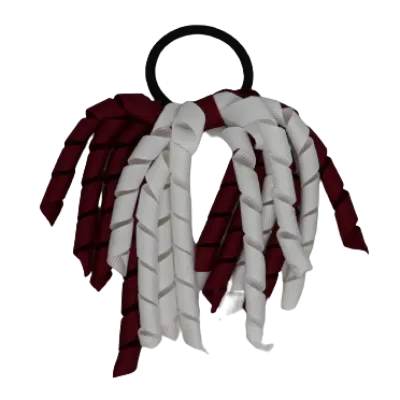 School Hair Accessories Short Curly Ponytail Streamer Hair Tie - Burgundy (28 colours options to pick from)