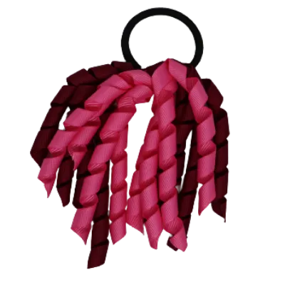 School Hair Accessories Short Curly Ponytail Streamer Hair Tie - Burgundy (28 colours options to pick from)