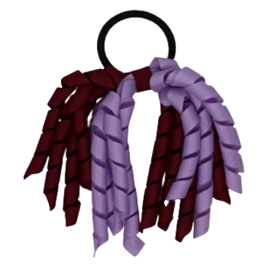 School Hair Accessories Short Curly Ponytail Streamer Hair Tie - Burgundy (28 colours options to pick from)