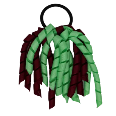 School Hair Accessories Short Curly Ponytail Streamer Hair Tie - Burgundy (28 colours options to pick from)