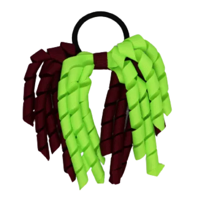 School Hair Accessories Short Curly Ponytail Streamer Hair Tie - Burgundy (28 colours options to pick from)