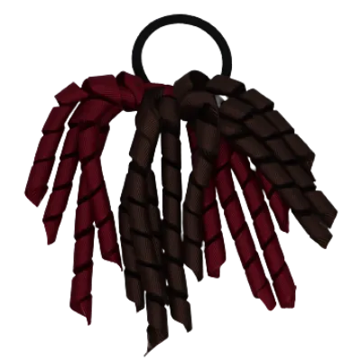School Hair Accessories Short Curly Ponytail Streamer Hair Tie - Burgundy (28 colours options to pick from)
