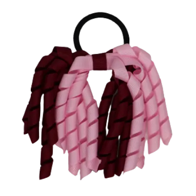 School Hair Accessories Short Curly Ponytail Streamer Hair Tie - Burgundy (28 colours options to pick from)