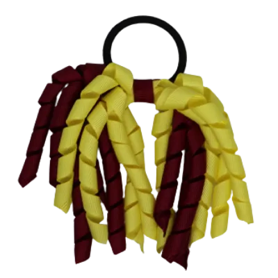 School Hair Accessories Short Curly Ponytail Streamer Hair Tie - Burgundy (28 colours options to pick from)