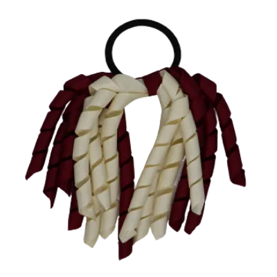 School Hair Accessories Short Curly Ponytail Streamer Hair Tie - Burgundy (28 colours options to pick from)