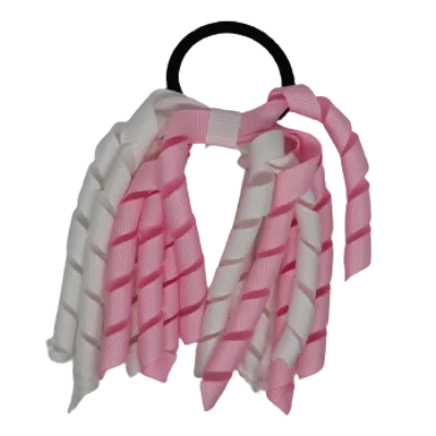 School Hair Accessories Short Curly Ponytail Streamer Hair Tie - Light Pink (28 colours options to pick from)