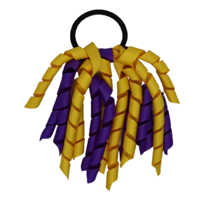 School Hair Accessories Short Curly Ponytail Streamer  Hair Tie - Purple (28 colours options to pick from)