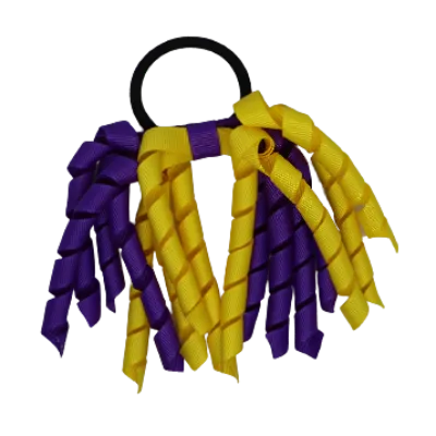 School Hair Accessories Short Curly Ponytail Streamer  Hair Tie - Purple (28 colours options to pick from)