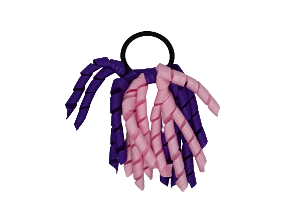 School Hair Accessories Short Curly Ponytail Streamer  Hair Tie - Purple (28 colours options to pick from)