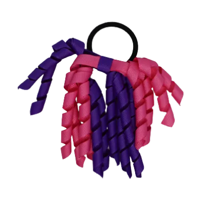 School Hair Accessories Short Curly Ponytail Streamer  Hair Tie - Purple (28 colours options to pick from)