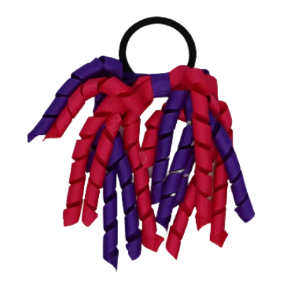 School Hair Accessories Short Curly Ponytail Streamer  Hair Tie - Purple (28 colours options to pick from)