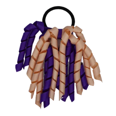 School Hair Accessories Short Curly Ponytail Streamer  Hair Tie - Purple (28 colours options to pick from)
